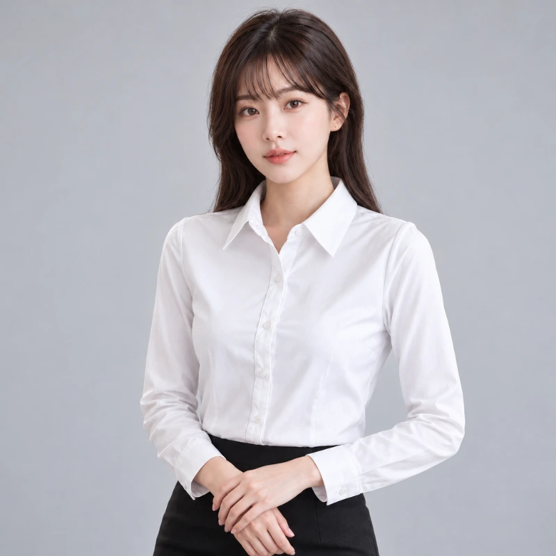 平價白襯衫女 (修身版 雪紡款抗皺免燙)WCPS03 正面全身展示