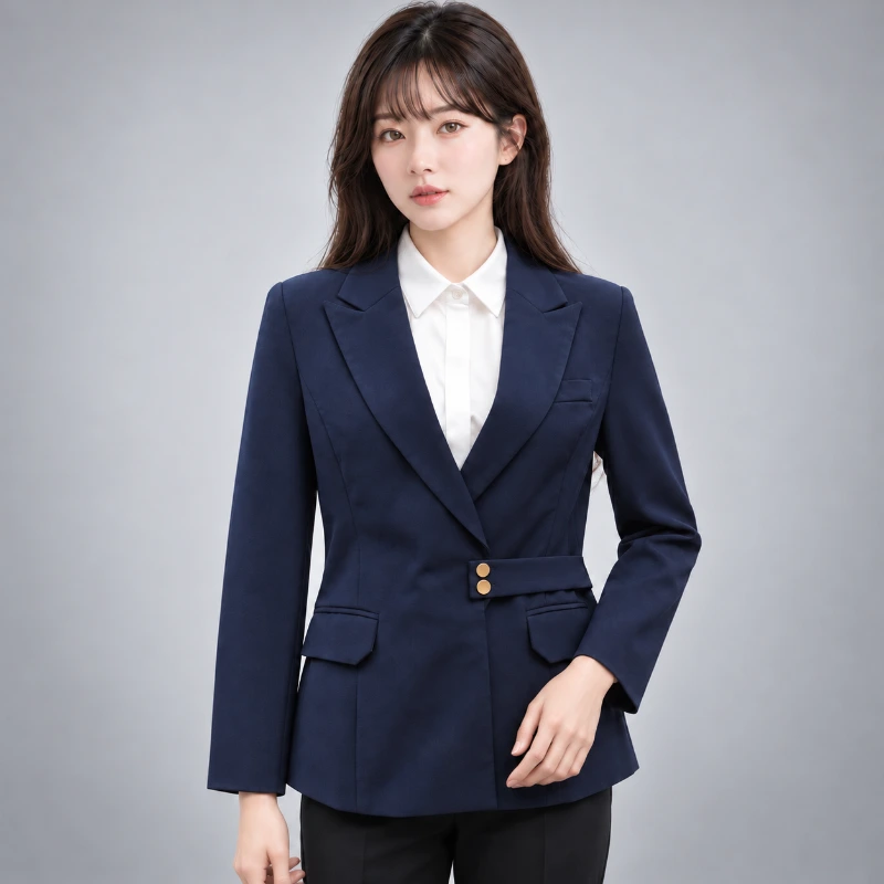 女西裝外套藍色|韓版收腰真口袋西裝外套 布料材質特寫